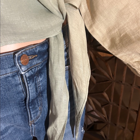 NWT ZARA LINEN SIDE TIE BLOUSE L - Picture 7 of 14